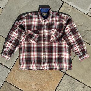 Vintage 80s Red White Green Yellow Knit Plaid Button Down Shirt